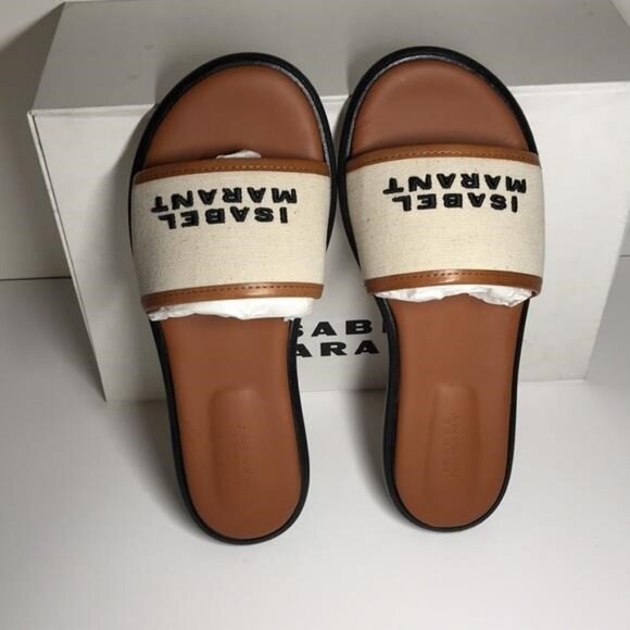 New Authentic Isabel Marant Beige and Black Slides - Picture 11 of 11